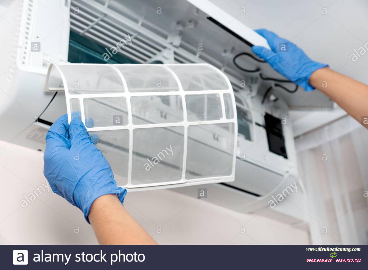 Modern air conditioner unit service. Cleaning the filter, fumigation. Air conditioner service Stock Photo - Alamy